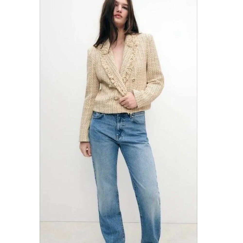 Zara Tweed Double-Breasted Jacket with Fringe, Size Medium NEW WITH TAG! - Picture 5 of 12